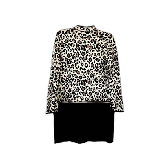 CHICO'S sz 1 sz M Black Animal Print Zip Off Tunic Over-Top Duster Open Cardigan - Picture 4 of 9